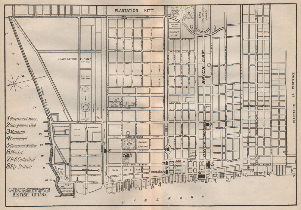 GEORGETOWN. Vintage town map. British Guiana (Guyana) /Guyana. Caribbean 1914