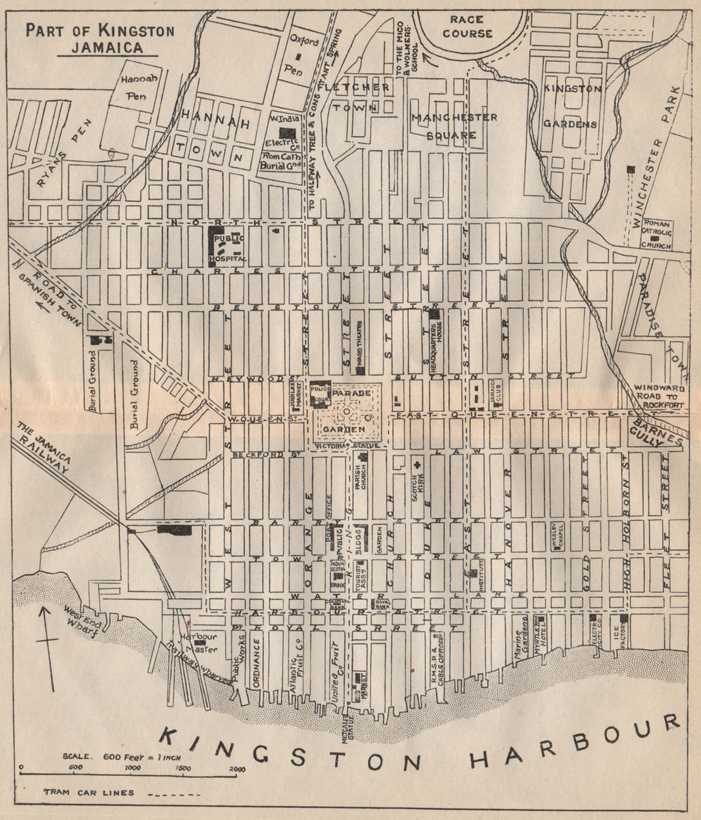 KINGSTON JAMAICA. Vintage town plan. West Indies. Caribbean 1914 old map