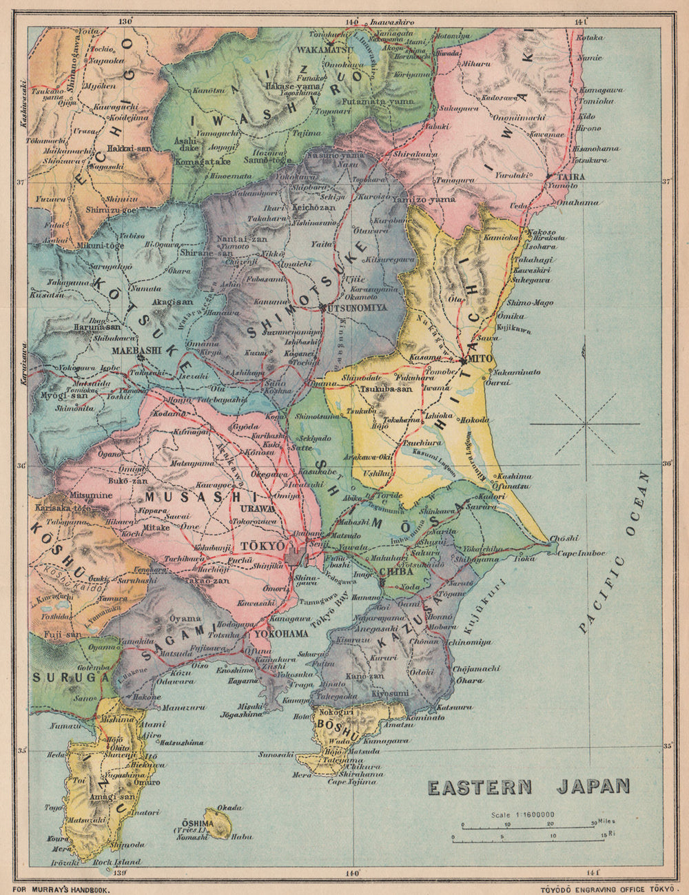 EASTERN JAPAN. Tokyo Yokohama Taira Mito Maebashi. MURRAY 1901 old antique map