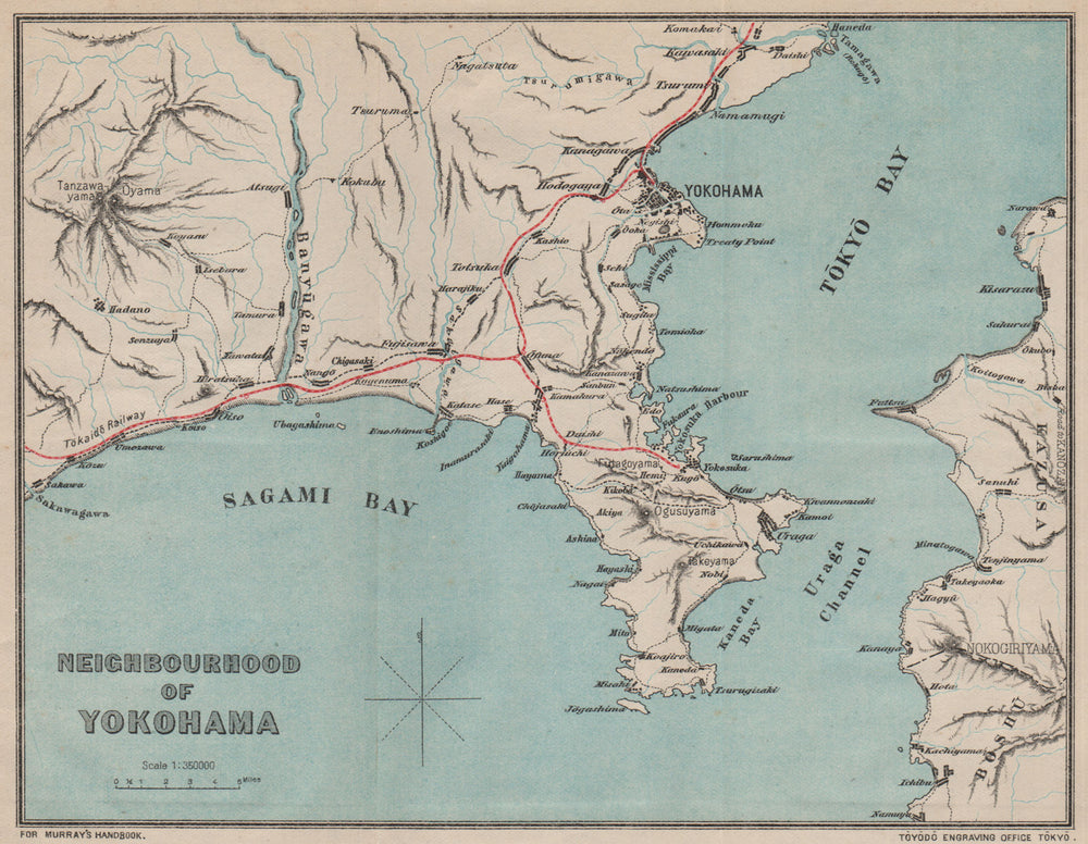 YOKOHAMA AREA. Tokyo bay. Sagami Bay. Japan. MURRAY 1901 old antique map chart