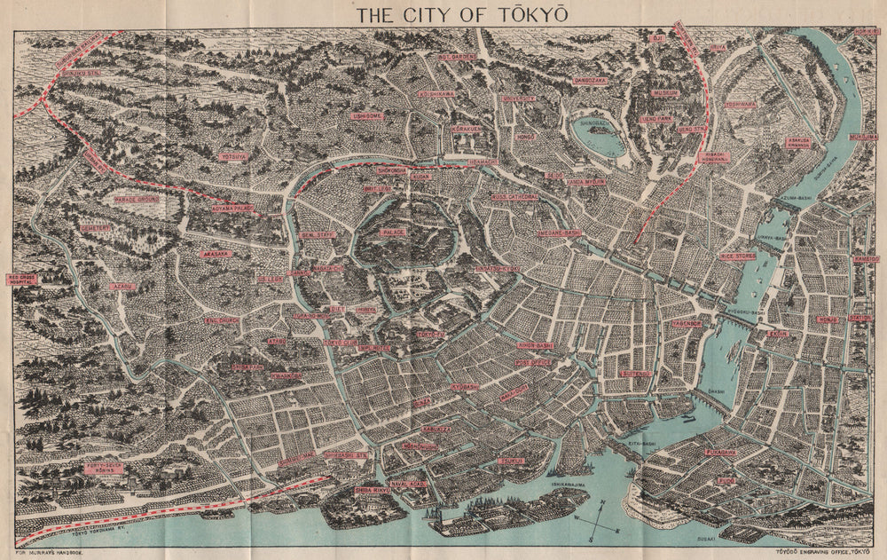 TOKYO. Bird's eye view. Japan. MURRAY 1901 old antique vintage map plan chart