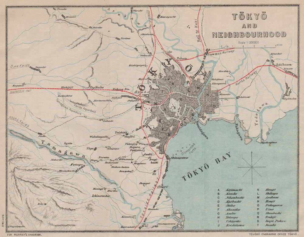 TOKYO AREA. Neighbourhoods suburbs. Railways. MURRAY 1901 old antique map