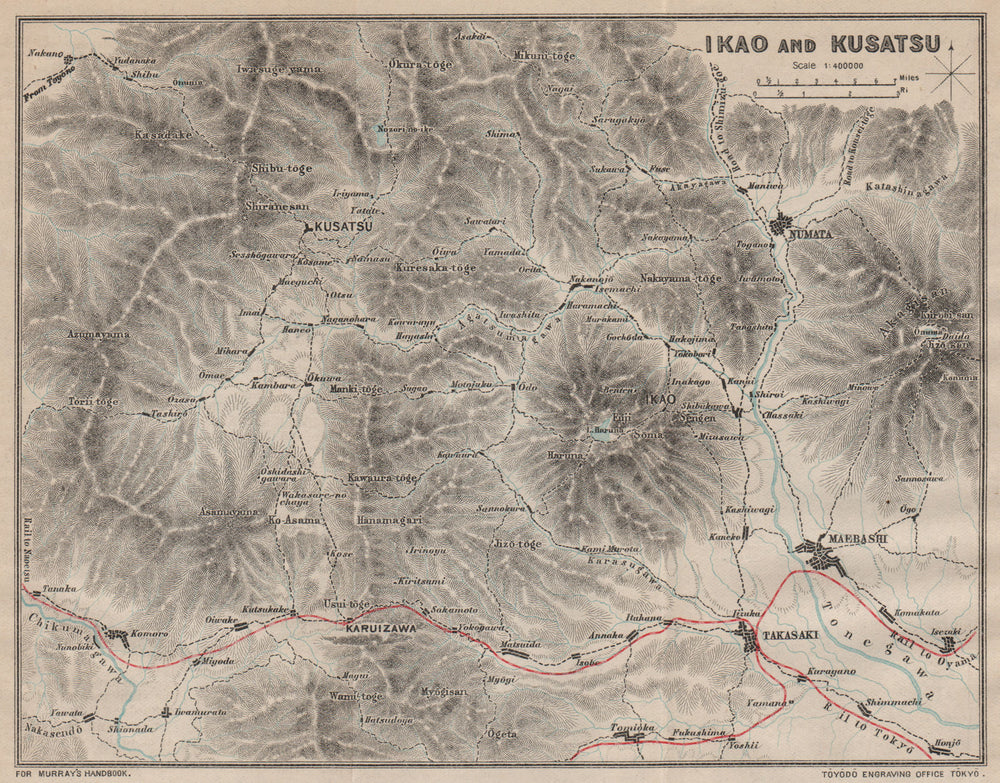 JAPAN. Ikao and Kusatsu. Maebashi Takasaki Numata. MURRAY 1901 old antique map