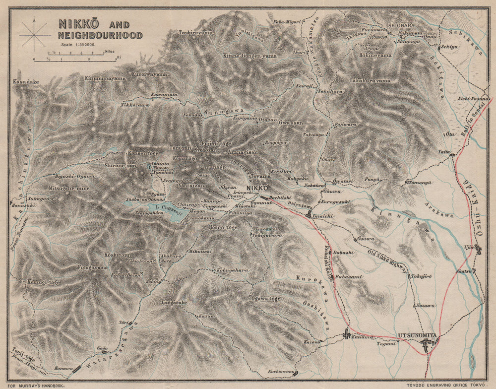 JAPAN. Nikko area. Utsunomiya. MURRAY 1901 old antique vintage map plan chart