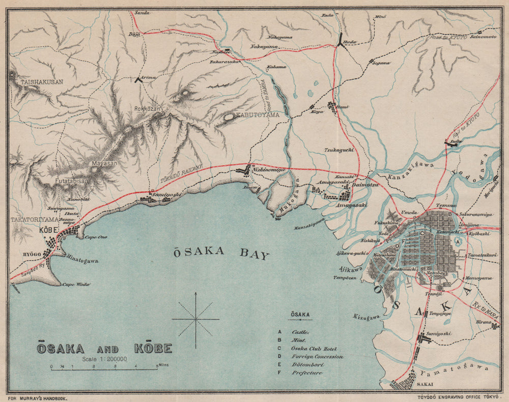 JAPAN. Osaka and Kobe. Osaka bay. MURRAY 1901 old antique map plan chart