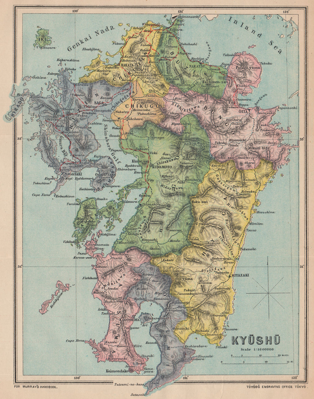 KYUSHU. Vintage map. Japan. MURRAY 1901 old antique plan chart