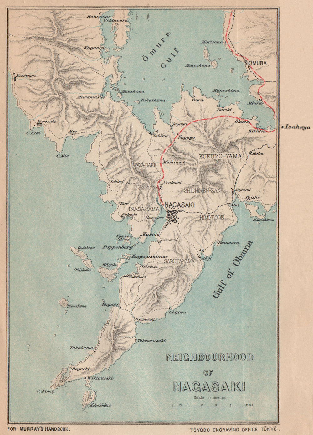 NAGASAKI AREA. Omura Gulf. Gulf of Obama. Japan. Railways. MURRAY 1901 old map