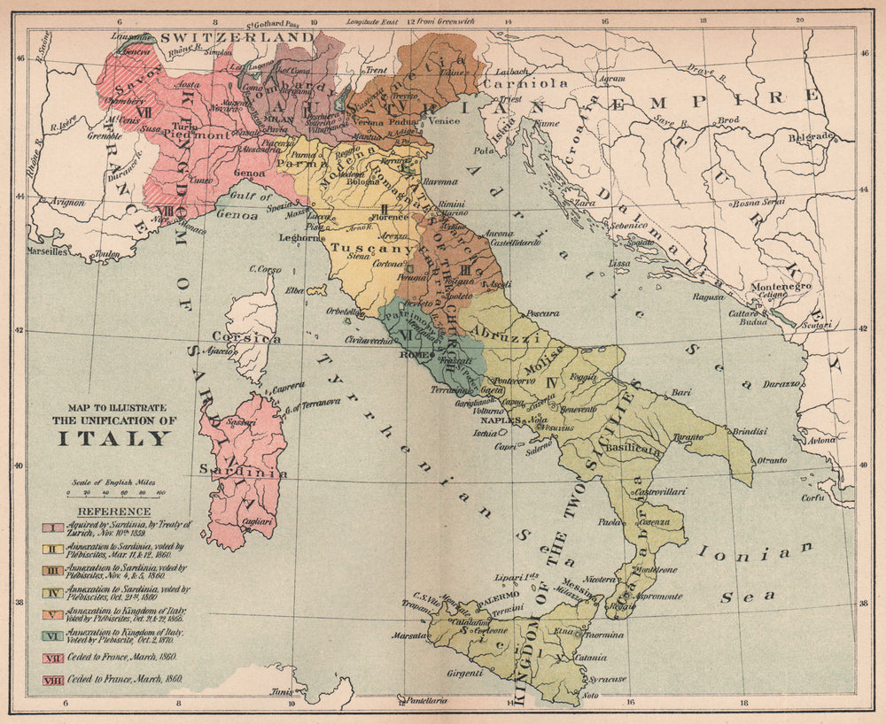UNIFICATION OF ITALY. Acquisitions & annexations 1859-1870 1910 old map