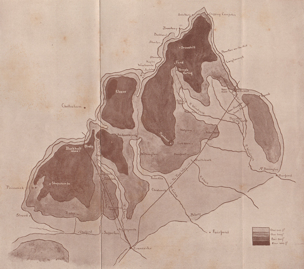 COTSWOLDS. Sketch map of Central and Northern Cotswolds. By GF Nicholls 1908