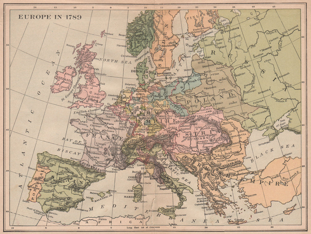 EUROPE IN 1789. Poland Prussian Ottoman Empire German Empire 1917 old map
