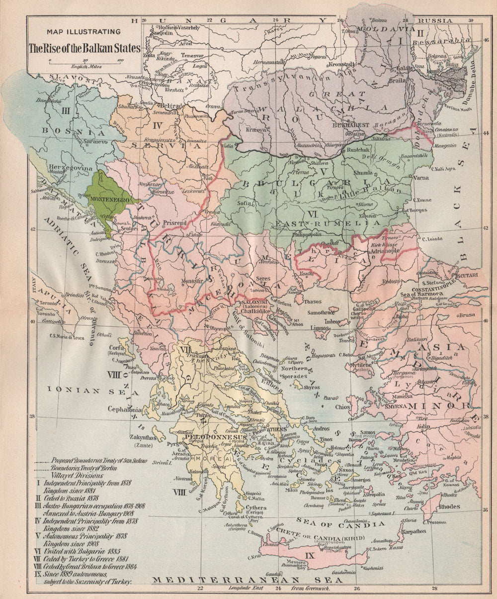 BALKANISATION. Creation of Bosnia Servia Bulgaria Romania Greece 1917 old map