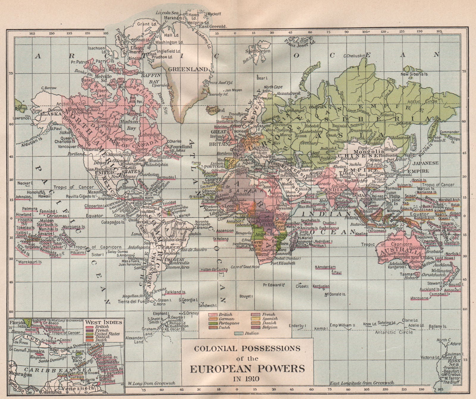 WORLD 1910. Colonial possessions. Africa Asia India West/East Indies ...