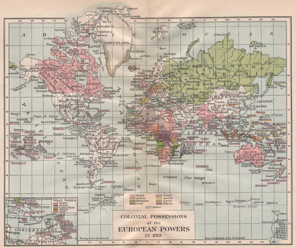 WORLD 1910. Colonial possessions. Africa Asia India West/East Indies 1917 map