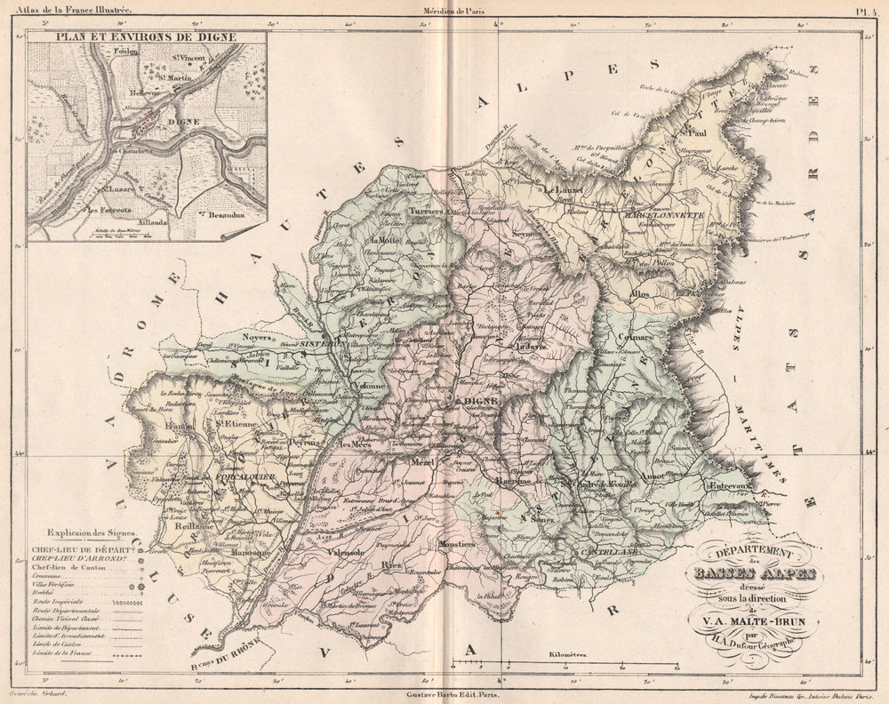 ALPES-DE-HAUTE-PROVENCE. Alpes-de-Haute-Provence. Digne. MALTE-BRUN 1852 map
