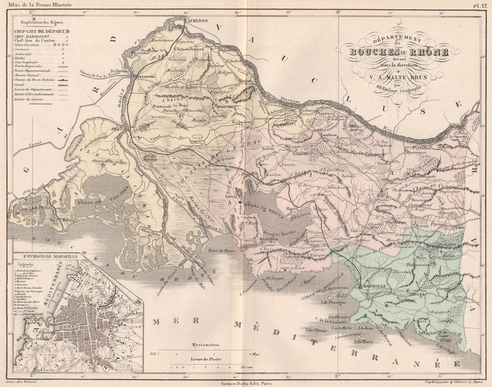 BOUCHES-DU-RHÔNE. Carte du département. Rhone. Marseille. MALTE-BRUN 1852 map