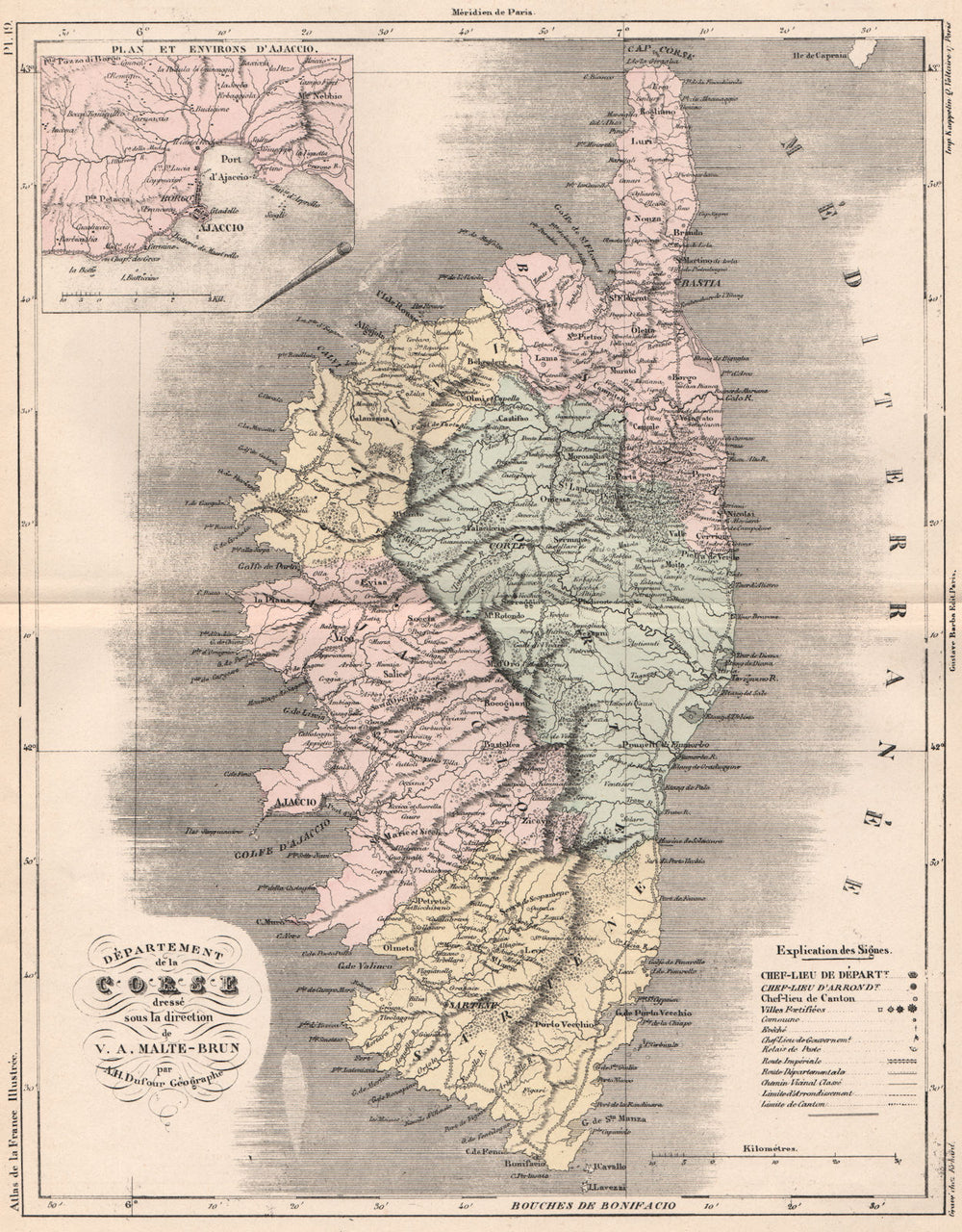 CORSICA. Corse (Corsica) . d'Ajaccio. MALTE-BRUN 1852 old antique map chart