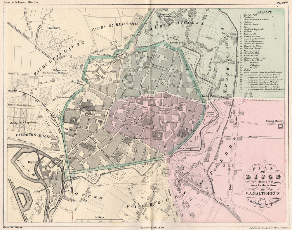 DIJON. Antique town city plan. Cote Côte d'Or. MALTE-BRUN 1852 old map