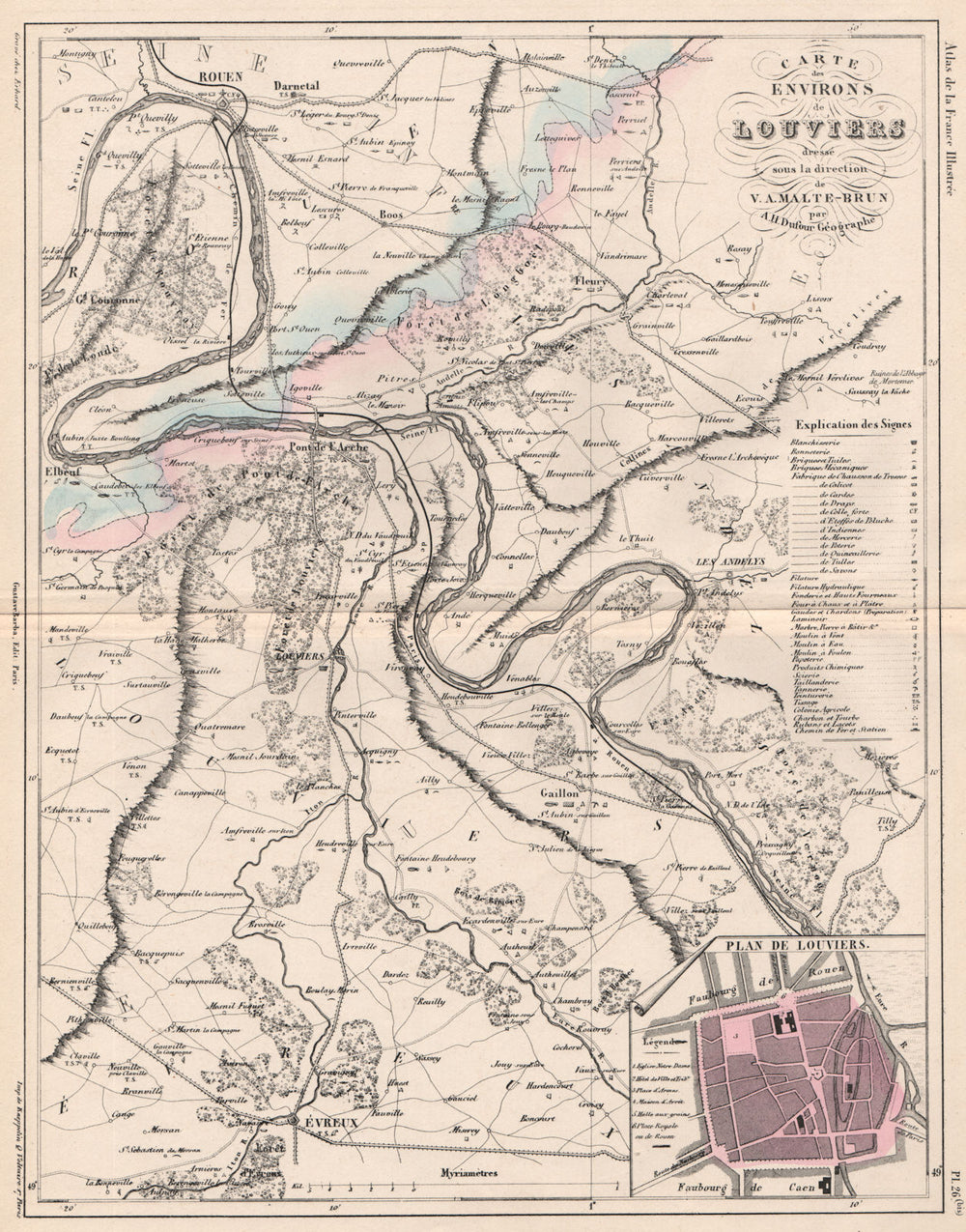 NORMANDIE. Rouen Louviers Évreux. Eure. Textiles/Industries.MALTE-BRUN 1852 map
