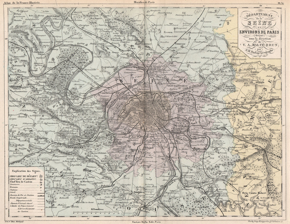 ILE-DE-FRANCE. Carte du département de la Seine et Paris. MALTE-BRUN 1852 map