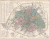 PARIS.Antique town city plan.Arrondissements.Fortifications.MALTE-BRUN 1852 map