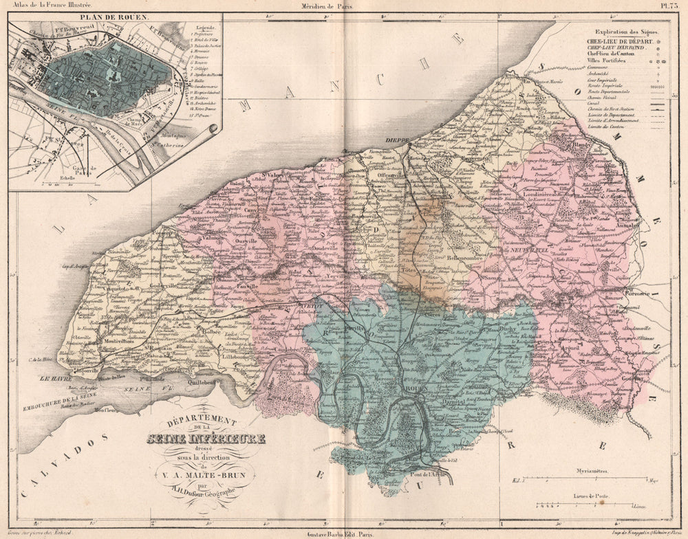 SEINE-MARITIME. Carte du département. Seine-Maritime. Rouen.MALTE-BRUN 1852 map