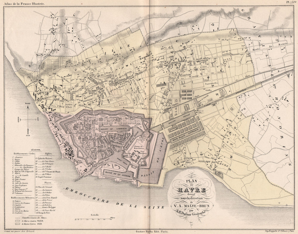 LE HAVRE. Antique town plan.Seine-Maritime. Plan du Havre. MALTE-BRUN 1852 map
