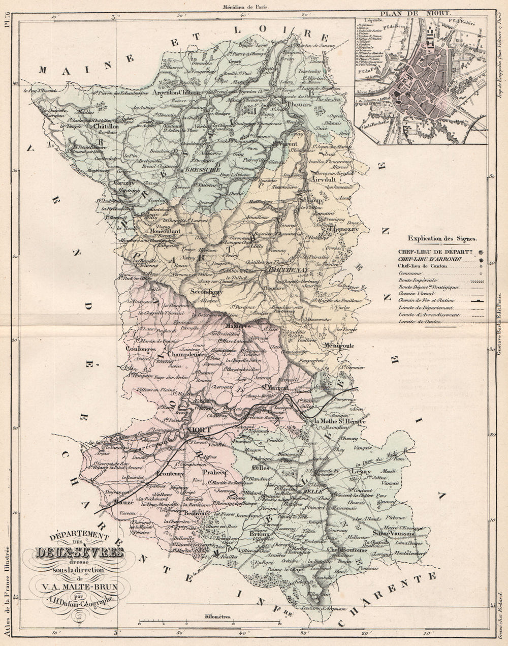 DEUX-SÈVRES. Carte du département. Sèvres. Plan de Niort. MALTE-BRUN 1852 map