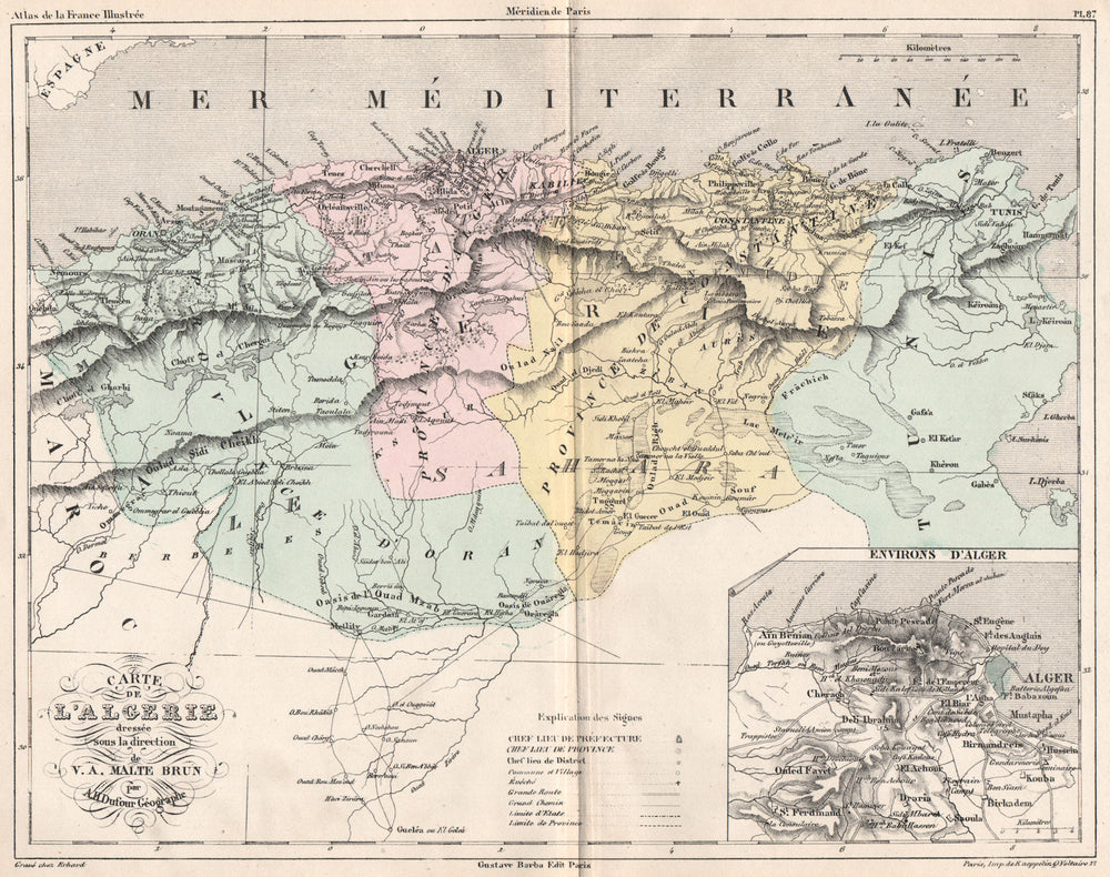 ALGERIA. Carte de L'Algerie; Environs d'Alger. Provinces. MALTE-BRUN 1852 map