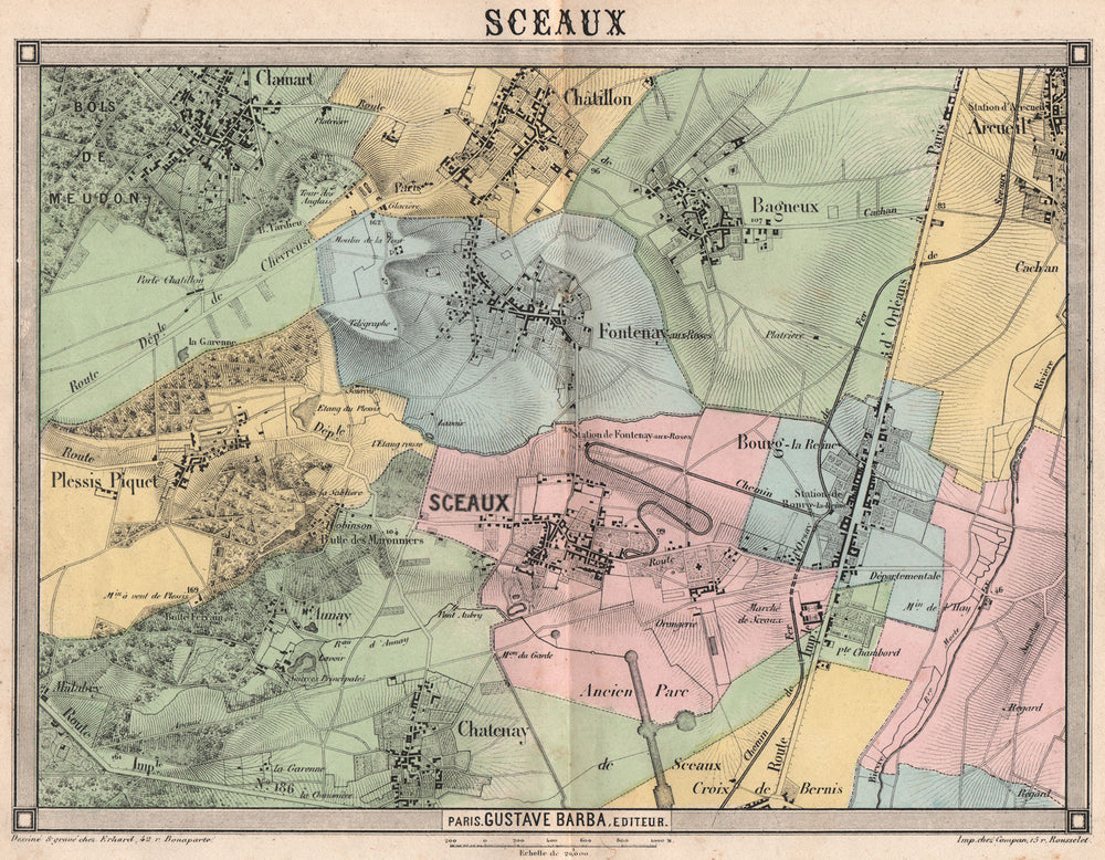 PARIS SOUTH. Sceaux Plessis Piquet Clamart Fontenay Chatillon Chatenay 1860 map