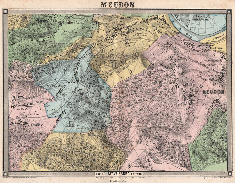 PARIS SW. Meudon Sèvres Ville d'Avray Viroflay Chaville Billancourt 1860 map