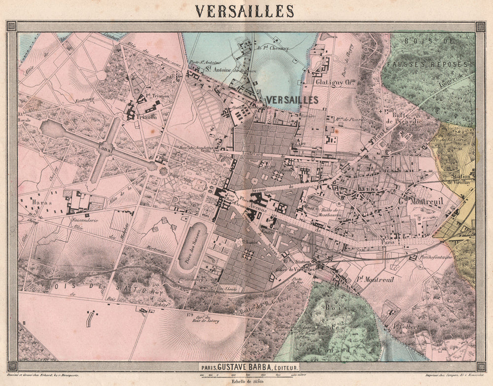 VERSAILLES. Plan of the Chateau & town. Montreuil. Bois de Satory 1860 old map