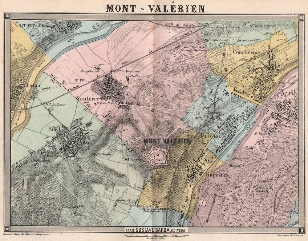 PARIS NW. Mont-Valérien Neuilly Suresnes Courbevoie Rueil Nanterre 1860 map