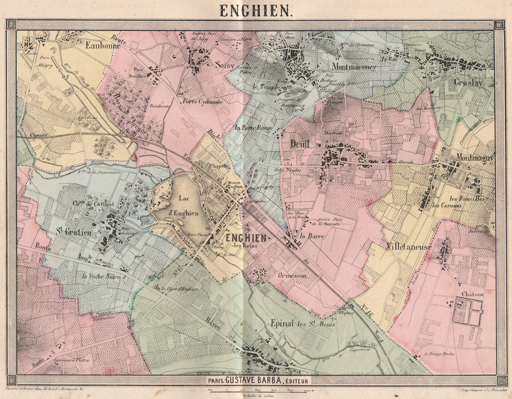 PARIS N. Enghien Eaubonne St Gratien Groslay Montmorency Soisy 1860 old map
