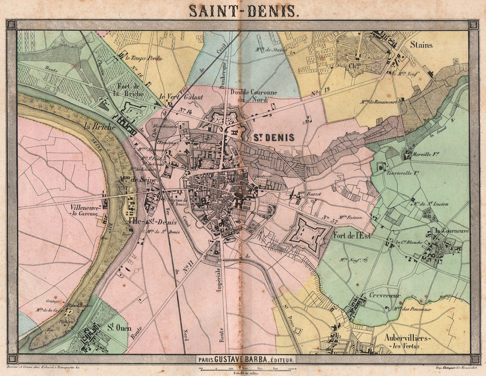 SAINT-DENIS. St Ouen Aubervilliers Stains Courneuve Villeneuve Garenne 1860 map