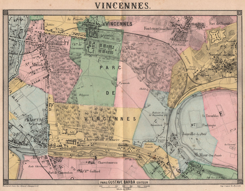 VINCENNES. Charenton Alfort St Mandé Fontenay Nogent Joinville. Marne 1860 map