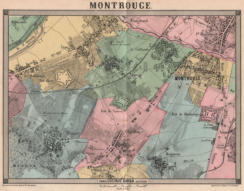 PARIS S. Montrouge Issy Chatillon Bagneux Vaugirard Clamart Vanves 1860 map