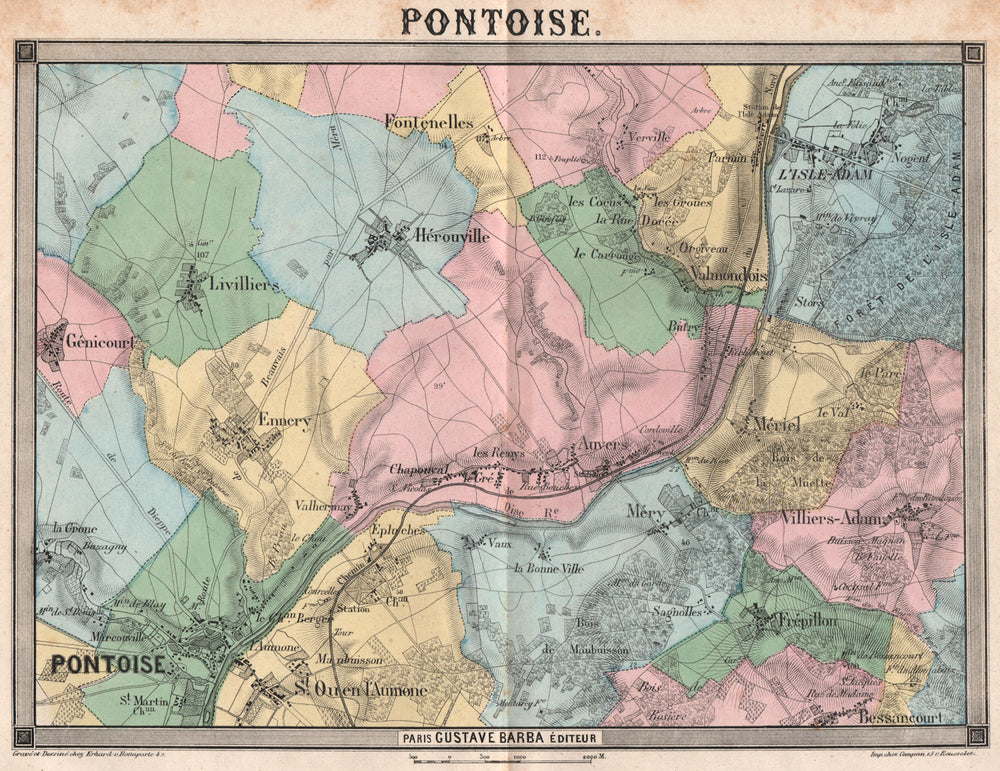 PARIS NW. Pontoise Hérouville Méry St Ouen L'Isle-Adam Frépillon 1860 old map