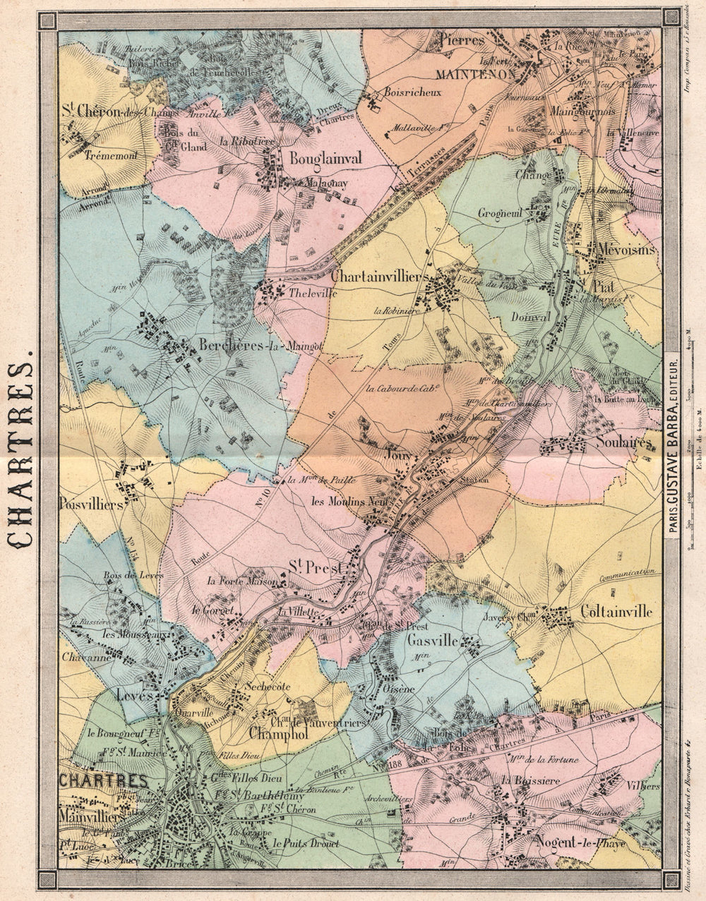 EURE-ET-LOIR. Chartres Maintenon St Chéron St Prest Chartainvilliers 1860 map
