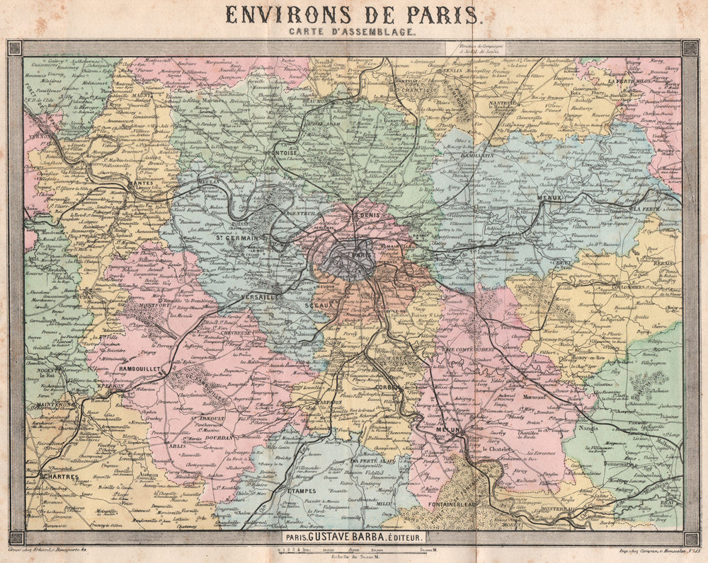 ILE DE FRANCE. Environs de Paris. Carte d'Assemblage. Railways Defences 1860 map