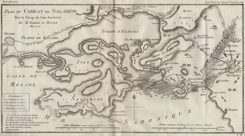 BATTLE OF SALAMIS 480BC. "Combat de Salamine". Greece. Athens. BOCAGE 1790 map