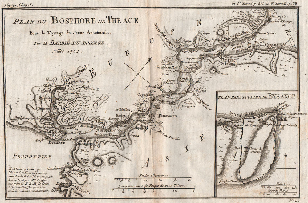 BOSPHORUS "Bosphore Thrace" Bysance (Byzantium). Ancient Turkey. BOCAGE 1790 map