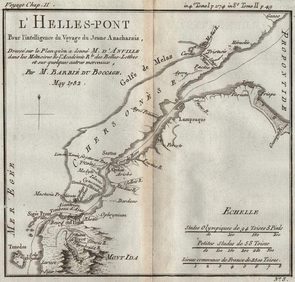 DARDANELLES L'Helles-Pont. Hellespont. Ancient World. BARBIÉ DU BOCAGE 1790 map