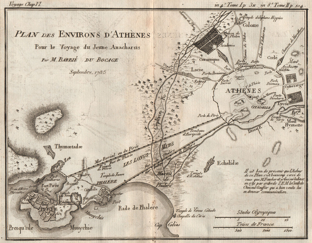 ATHENS Plan des Environs d' Athènes. Ancient Greece. BARBIÉ DU BOCAGE 1790 map