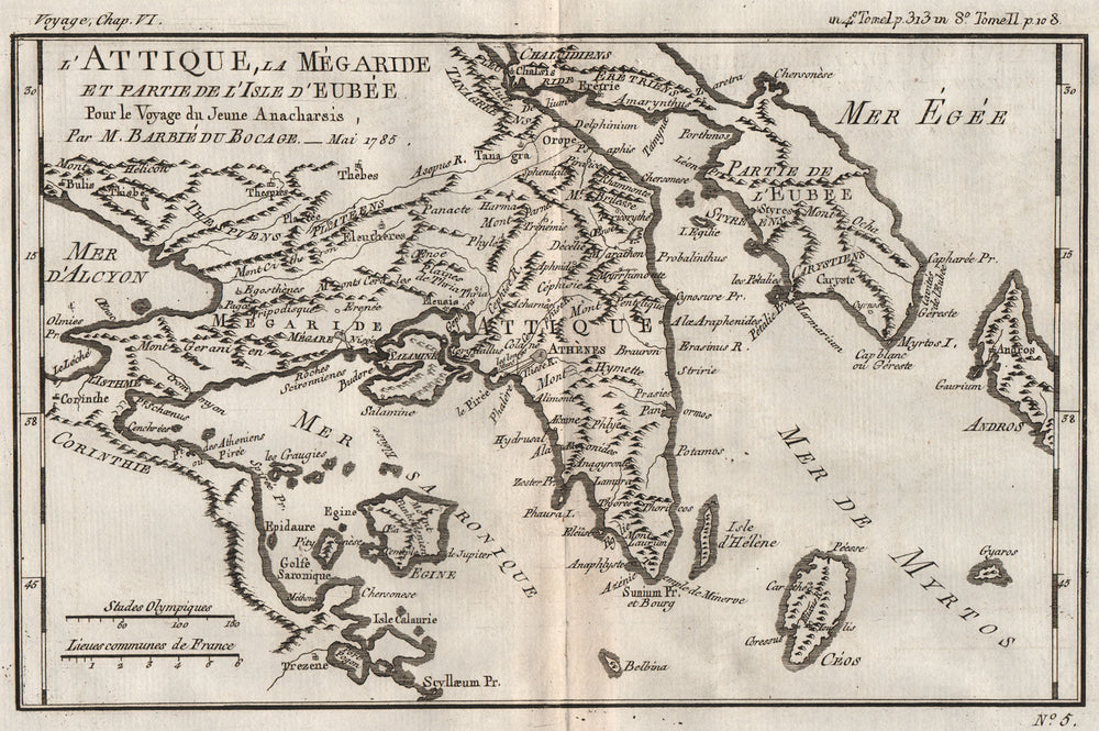 ANCIENT GREECE Attica Saronic Gulf Myrtoan Sea Euboea Aegina Kea BOCAGE 1790 map