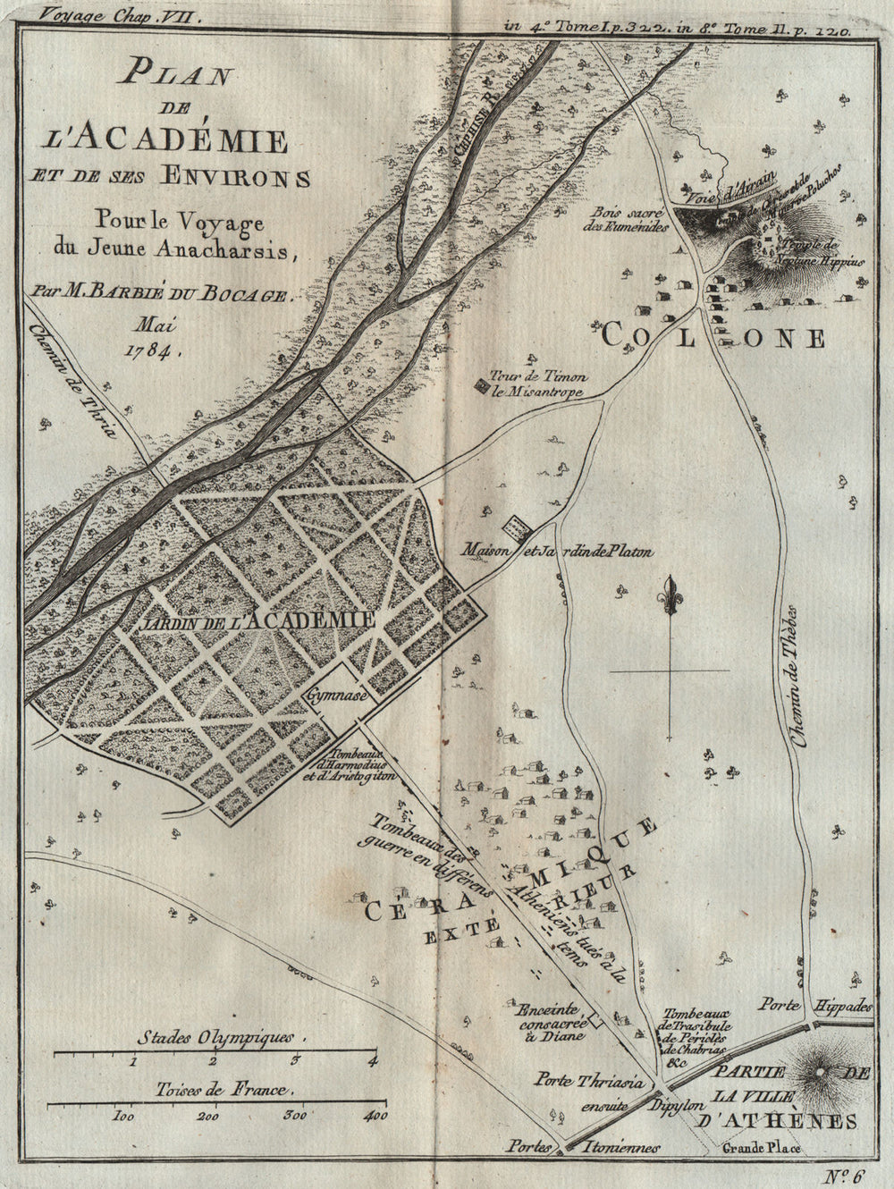 PLATONIC ACADEMY. Plan de l'académie. Hippeios Colonus. Athens. BOCAGE 1790 map