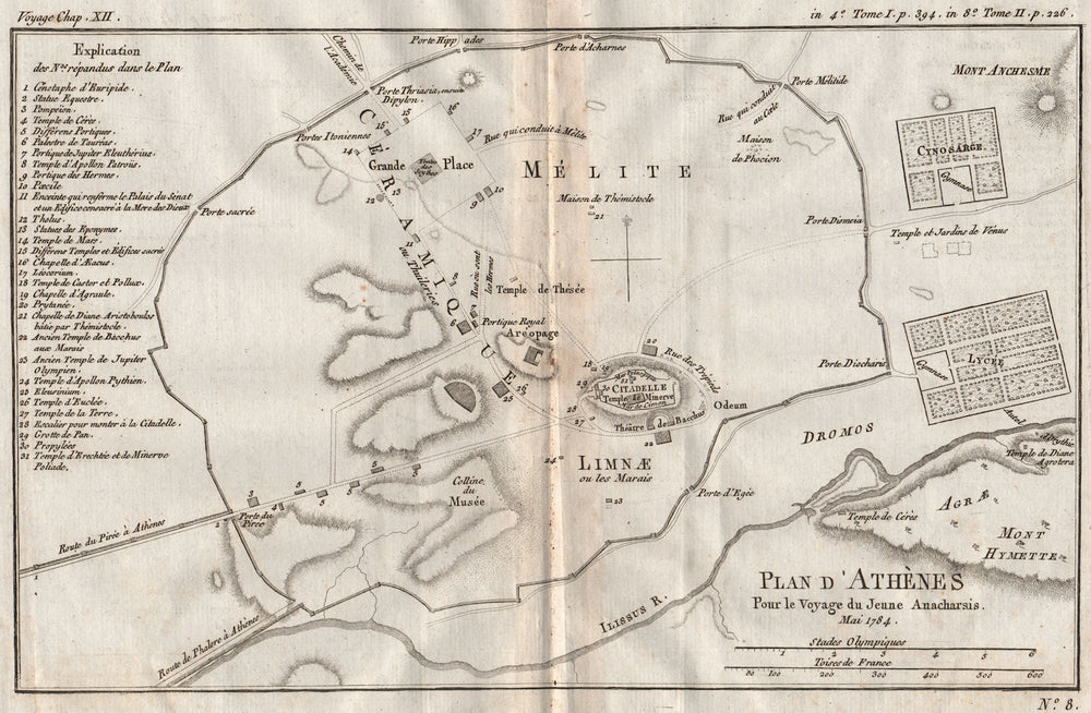 ATHENS. "Plan d'Athènes". Ancient Greece. BARBIÉ DU BOCAGE 1790 old map