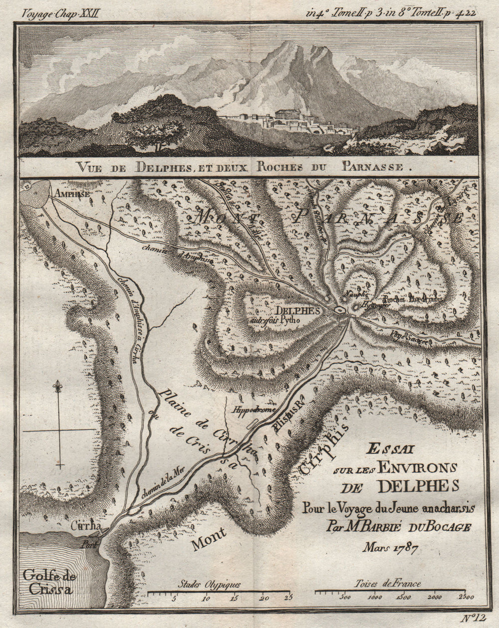 ANCIENT GREECE. "Environs de Delphes". Delphi . BARBIÉ DU BOCAGE 1790 old map