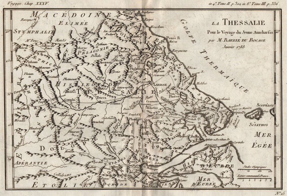 ANCIENT GREECE. Thessalie (Thessaly) . BARBIÉ DU BOCAGE 1790 old antique map
