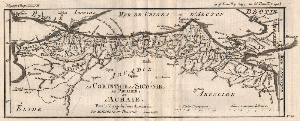 CORINTHIAN GULF. Corinthie Sicyonie (Sicyonia) Achaie (Achaea). BOCAGE 1790 map