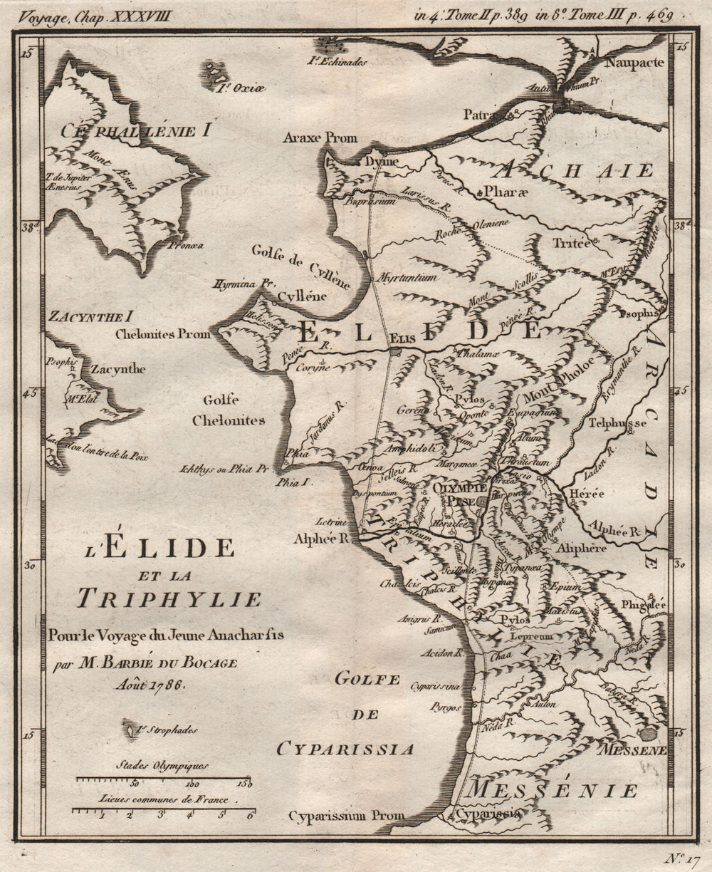 ANCIENT GREECE Ilia & Triphylia. Zante Cephalonia Olympia. BOCAGE 1790 old map